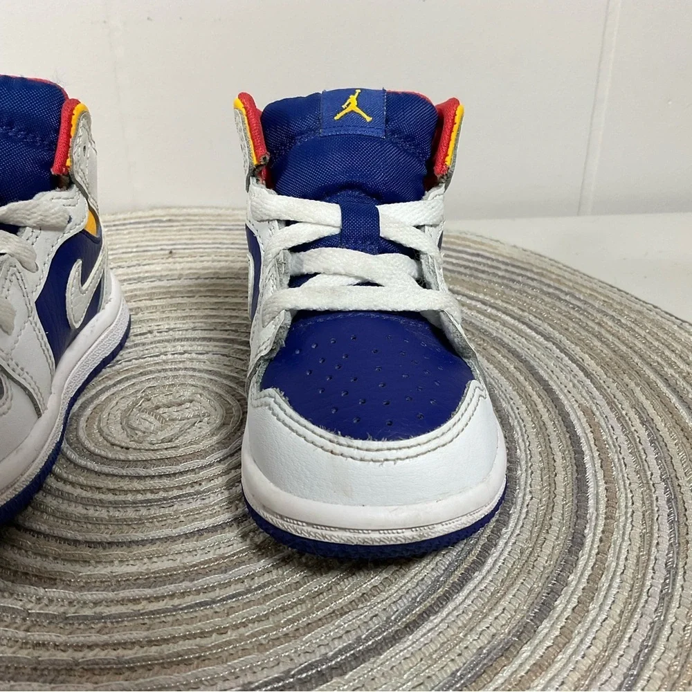 Nike Air Jordan 1 Mid Retro White Laser Orange Blue Toddler Size 6c 640735-131